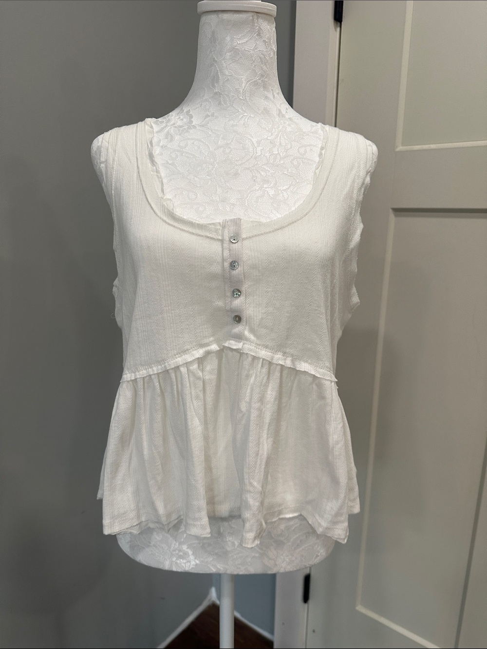 Altar'd State White Button-Front Peplum Tank
